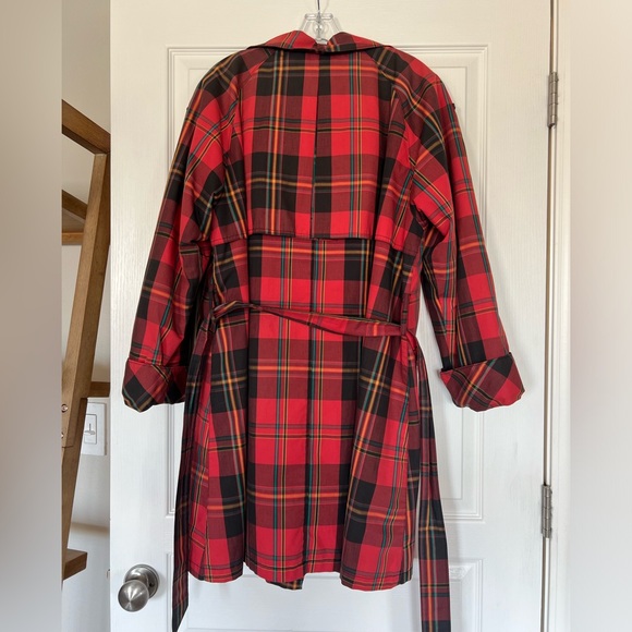 London Fog Red Plaid Trench Coat with Belt - Picture 11 of 12